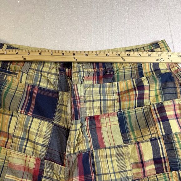 Chor Mens Cargo Shorts 38 Madras Patchwork Plaid Camo Vintage Bermuda Preppy Y2K - Picture 2 of 8